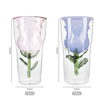Tasse en verre soufflé à la main à haute teneur en borosilicate 180ml en forme de fleur de rose tasse à boire en verre à double paroi