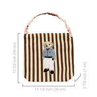 Sac fourre-tout vintage en toile pour femme avec fermeture ouverte, motif brodé ours, taille 7 pouces, toutes saisons