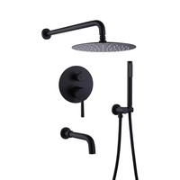 Ensemble de mélangeur de douche à effet pluie en laiton noir mat moderne motif de jet de pluie doux de style contemporain pour salles de bains d'hôtel