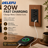 Sakelar dan Stopkontak Dinding Kayu Walnut Solid DELEFU, Sakelar Toggle Kuningan Murni, Stopkontak US, USB A Tipe C 20W Pengisian Cepat 1 2 3 Gang
