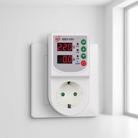 Protector de Voltaje y Corriente Inteligente con Enchufe Europeo, Pantalla LED Dual, Ajustable, Protección Contra Sobrevoltaje y Bajo Voltaje, para Refrigerador y Televisor
