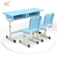 Bureau et chaise d'école double ergonomiques modernes à hauteur réglable avec tiroir pour salle de classe, structure en acier pour étudiants