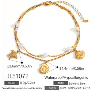 सोयोनी ग्रीष्मकालीन फैशन के अलेट 18k सोने की प्लेटेड स्टेनलेस स्टील डबल लेयर मोती चेन स्टारफिश शेल पेलेंट - Product Image 6