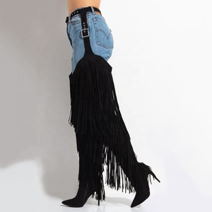 Large Size 44 Tassel Ornament Fancy Design Party Women Over Knee High <b>Boots</b> Thin Heel Women Long Booties Pointed Toe Side Zipper - Product Image 5
