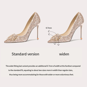 女性用ウェディングシューズフレンチスパンコールダイヤモンドクリスタルスリップオンクロージャー薄いウェッジヒール高さ増加光感 - Product Image 6