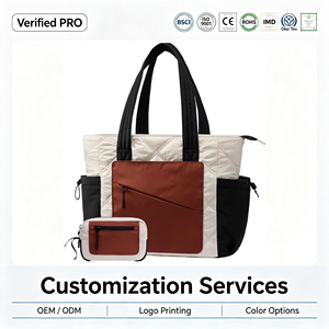 Conjunto de 2 Piezas con Cierre de Cremallera para Viajes, Trabajo y Escuela, Bolso Tote de Poliéster Acolchado para Mujer (Lavable a Máquina) - Product Image 1