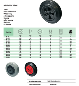 3 4 5 6 8 inchi roulette roulante et roues pour chariot roulette en caoutchouc solide noir roue chariot brouette - Product Image 6