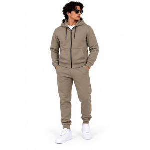 Ensemble de survêtement polaire personnalisé pour homme, sweat à capuche zippé et pantalon de survêtement, deux pièces, color block, streetwear, sportswear, vente en gros - Product Image 1