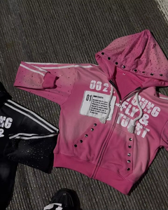 Tùy Chỉnh Thêu Biểu Tượng Người Đàn Ông Của Thời Trang Phố Áo Thun Và Axit Rửa Đau Khổ loe Sweatpants Cổ Điển Hoodie Set - Product Image 3