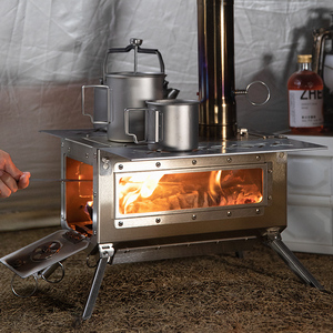 Réchaud <span class=keywords><strong>de</strong></span> camping portable extérieur au charbon <span class=keywords><strong>de</strong></span> bois en acier inoxydable 304, structure monobloc pour cuisson en tente ou abri - Product Image 2