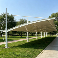Abri de voiture en membrane tendue sur mesure pour 3 véhicules, avec arche de câbles, imperméable, ignifuge, anti-UV, revêtement PVC/PVDF, pour parking extérieur