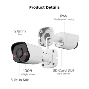Telecamera bullet di sorveglianza IP H.265 intelligente a rilevamento umano ultra HD da 5MP telecamera cctv di sicurezza poe per visione notturna esterna