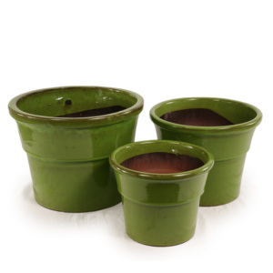 Juego de Macetas de Cerámica Duraderas y Ecológicas de Estilo Americano, Diseño de Borde Escalonado en Verde Oliva Brillante para Interiores/Exteriores - Product Image 6