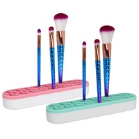 Organisateur de pinceaux cosmétiques carré pratique en silicone, porte-pinceaux de maquillage rose