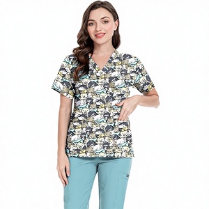 Ensembles <span class=keywords><strong>de</strong></span> blouses en coton imprimé dessin animé, tissu Dobby, uniformes <span class=keywords><strong>de</strong></span> travail pour médecins, infirmières, pédiatres, dentistes, hôpitaux, Noël, Halloween, ODM - Product Image 1
