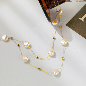 Collar de Perlas Irregulares con Baño de Oro PVD de 18K y Acero Inoxidable para Mujer |   Elegante Joyería de Estilo Barroco en Capas - Product Image 2