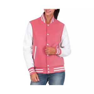 Veste universitaire réversible en peau de mouton rose pour femme Respirant Letterman Design Baseball personnalisable Approprié - Product Image 4