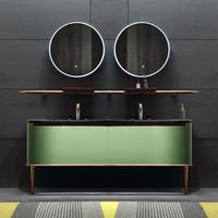 Meuble-lavabo Guanda au design élégant et raffiné, en chêne massif de haute qualité, 80 cm/160 cm, sur pied, vert, garantie 1 an, sans miroir