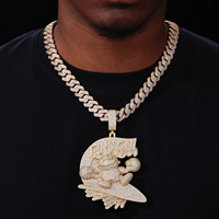 Pendentif Moissanite Iced Out Tendance en Argent Sterling 925 Plaqué Or VVS, Bijou Hip Hop Cartoon Boxe Surf pour Rappeur, Cadeau de Fête
