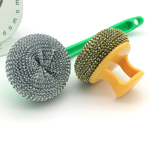 Steel Wool Brush With Handle A1064 Plastic Durable Kitchen Cleaning Pad Solid Shape - Product Image 2