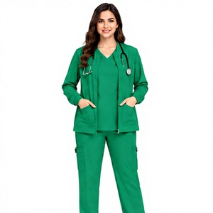 Ensemble de 3 pièces de tenues médicales souples et extensibles pour femmes et hommes, uniformes d'infirmières, médecins, personnel de pharmacie et d'hôpital avec veste assortie - Product Image 1