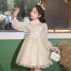 Nueva ropa para niños, vestidos de gasa hinchados para niñas, vestido de graduación de princesa elegante de cumpleaños para niños, vestido de baile de manga larga con lentejuelas - Product Image 3