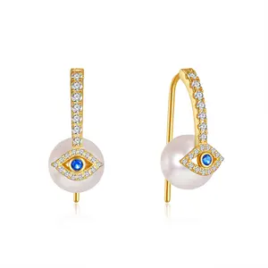 Luxury Fine Designer Eye Pearlเกาหลี 925 เงินสเตอร์ลิงZircon 5Aต่างหูCZแฟชั่น 18K Gold Filledเครื่องประดับของขวัญผู้หญิง