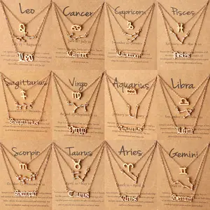 3Pcs/Set Wish Card Jewelry Dainty Aries Gemini Leo Scorpio Virgo 12 Zodiac Sign Choker Layered Necklaces For Women