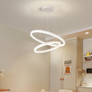 Lustre LED moderne suspendu rond blanc à 3 anneaux en acrylique pour salon, design tendance, 80 cm - Product Image 2