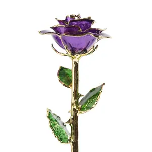 紫玫瑰24Kt黄金蘸天然玫瑰制造直接供应黄金平板玫瑰圣诞礼品批发