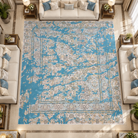 Tapis sur mesure extra large en laine de Nouvelle-Zélande tufté à la main, motif floral vintage ivoire et bleu foncé 10x12 pour salon de luxe moderne