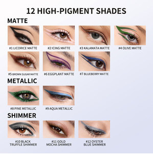 Eyeliner longue tenue Lakerain 24h, résistant à l'eau, anti-bavures, application précise et fluide, effet smoky, 12 couleurs - Product Image 2