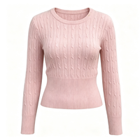 Pull court côtelé moulant à col ras du cou en maille torsadée pour femme, manches longues, style décontracté, personnalisable OEM, très tendance