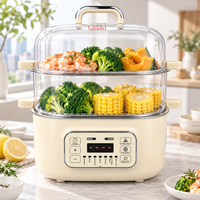 OEM 1250W Desain Transparan Multifungsi Pengatur Waktu Tunda Penghangat Makanan Pengukus Listrik 12L untuk Dapur Rumah