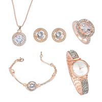 Ensemble de 5 montres et bijoux pour femmes avec strass, montre à quartz or rose, ensemble élégant de bijoux pour femmes