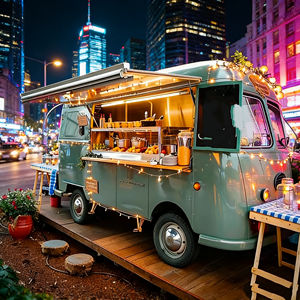 รถพ่วงสแตนเลสสตีล 4 ล้อ สไตล์เรโทร สำหรับธุรกิจจัดเลี้ยง พร้อมเคาน์เตอร์เสิร์ฟแบบเปิด สำหรับขายไอศกรีมในตลาดกลางคืน - Product Image 2