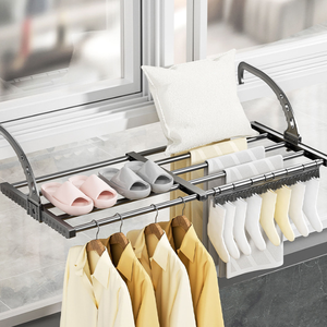 رف تجفيف ملابس قابل للطي على الطراز الاسكندنافي تصميم معلق شبيه للمنزل قابل للتوسيع عملي لتجفيف الملابس والأحذية - Product Image 2