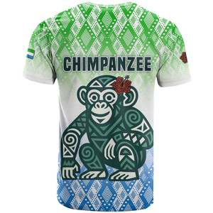 Camiseta de Sierra Leona con Logotipo Sublimado, Diseño Tribal de Chimpancé y Degradado Verde Azul, Camiseta Deportiva Lisa para Hombre - Product Image 2