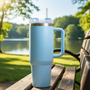 Vaso Térmico de Acero Inoxidable Azul de 40oz con Asa y Popote, Taza de Viaje Aislada al Vacío para Uso en Exteriores, Oficina y Hogar - Product Image 2