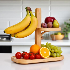 Estante de madera para frutas de 2 niveles, soporte de almacenamiento de escritorio con soporte para plátanos para exhibir en la encimera de la cocina - Product Image 1