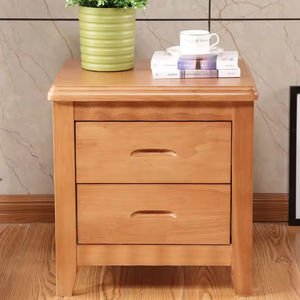 Table de chevet moderne en bois massif finition naturelle, écologique, avec double tiroir coulissant lisse pour chambre à coucher et salon - Product Image 3