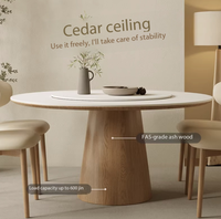 Runder Steinplatten-Esstisch Modern Massivholz Cremefarbener Stil Runder Tisch mit Eingebautem Drehteller Esstisch- und Stuhl-Set