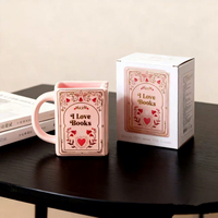 Tasse en céramique The Bookworm's Mug-Novel-Tea avec bordure en forme de cœur et de fleurs, emballage en boîte, cadeau d'affaires, sans danger pour les aliments, réutilisable