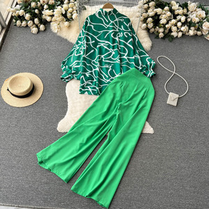 Plus Size Fall Casual Loose 2 Piece Set For Women Top And Printed Pants Set American <strong>Clothing</strong> Wholesale - Product Image 2