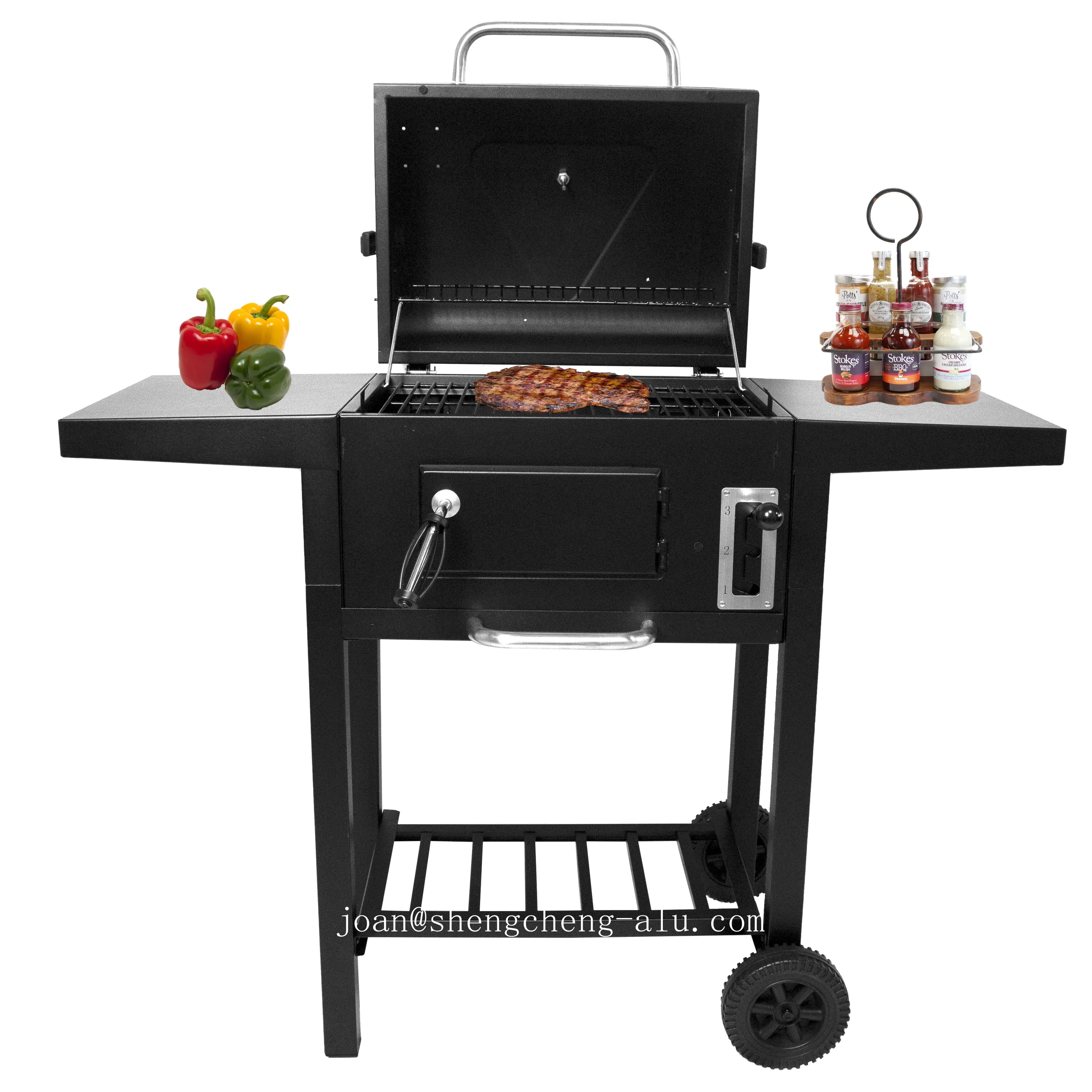 Outdoor Portable Grill Trolley Charcoal BBQ Grills Smokers Set with Lid for Family