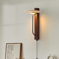 Applique Murale LED en Bois Style Rétro Japandi & Médiéval avec Interrupteur pour Salon, Hôtel, Escalier, Chevet - Lumière Jaune Effet Pierre de Grotte