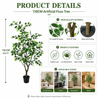 Ficus artificiel hyper-réaliste 150 cm, résistant aux UV, ignifuge, emballage KD, designs personnalisés, directement de l'usine, OEM ODM