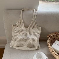 Nouveau sac fourre-tout décontracté de plage, en polyester tressé à la main, grande capacité, design ajouré, collection Printemps 2024, ouvert