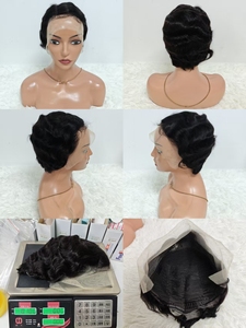 Letsfly Promotion 15$ <b>Short</b> Cut Finger Wave 13x4 Lace Frontal <b>Wigs</b> Wholesale Black Brazilian <b>Wigs</b> 100% Human Hair <b>Wigs</b> 100gram - Product Image 4