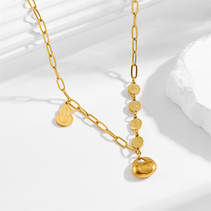 Gioielli da Donna in Acciaio Inossidabile alla Moda - Collana con Caratteri Cinesi - Ciondolo Piccolo Lucchetto Dorato Simbolo di <span class=keywords><strong>Pace</strong></span> e Felicità - Product Image 3